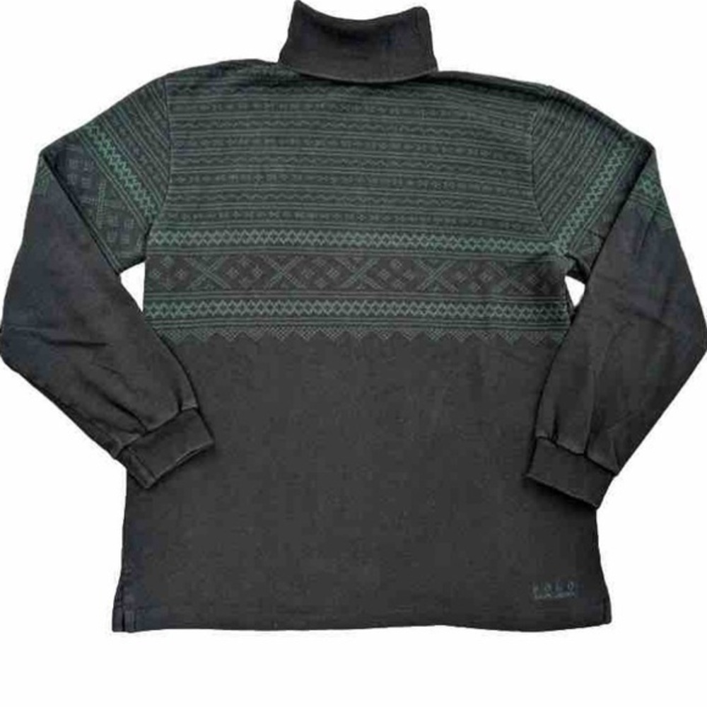VTG Polo Ralph Lauren Mens Black Green L Fair Isle Turtleneck in EUC Made in USA